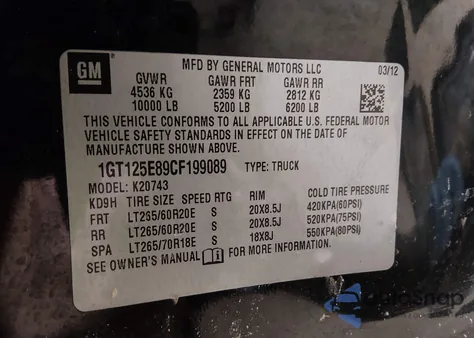 2012 GMC Sierra 2500Hd Denali from USA, damaged, VIN 1GT125E89CF199089